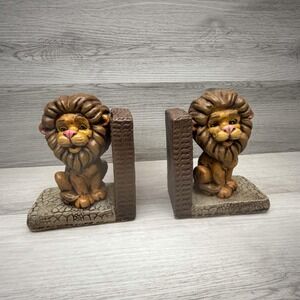 Lion Bookends Nursery Kids Room Safari Jungle Animal Decor Figurine Set Vintage